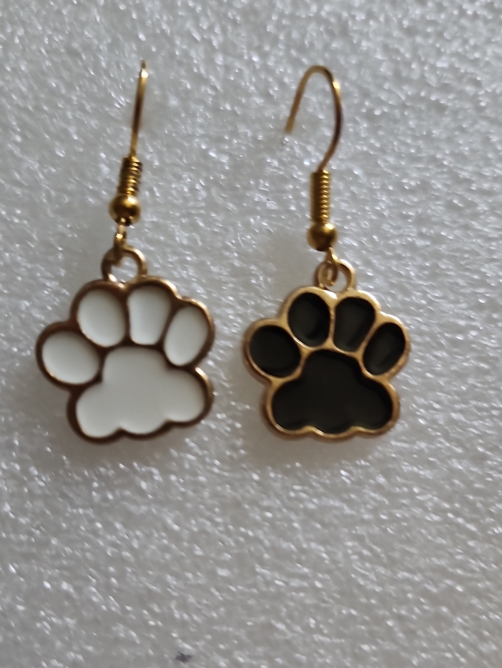 Hand Crafted Paw Print Dangle Earrings in White and Black